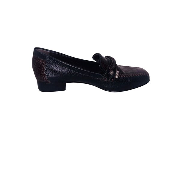 Brighton Brown Kent Loafers 7.5 Brown Black Croc Embossed Leather Slip-On Shoes - Picture 10 of 11